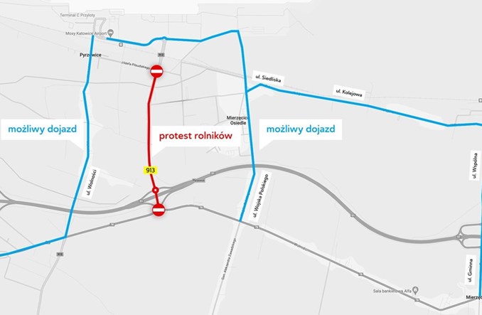 Utrudnienia na drodze do lotniska w Pyrzowicach 