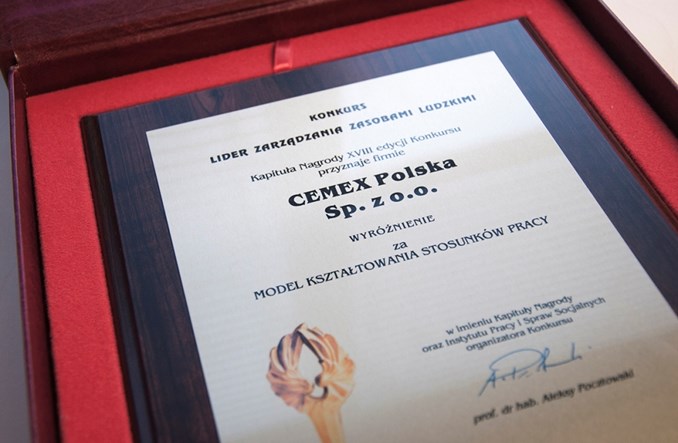 CEMEX Polska wyróżniony w XVIII edycji konkursu Lider Zarządzania Zasobami Ludzkimi 