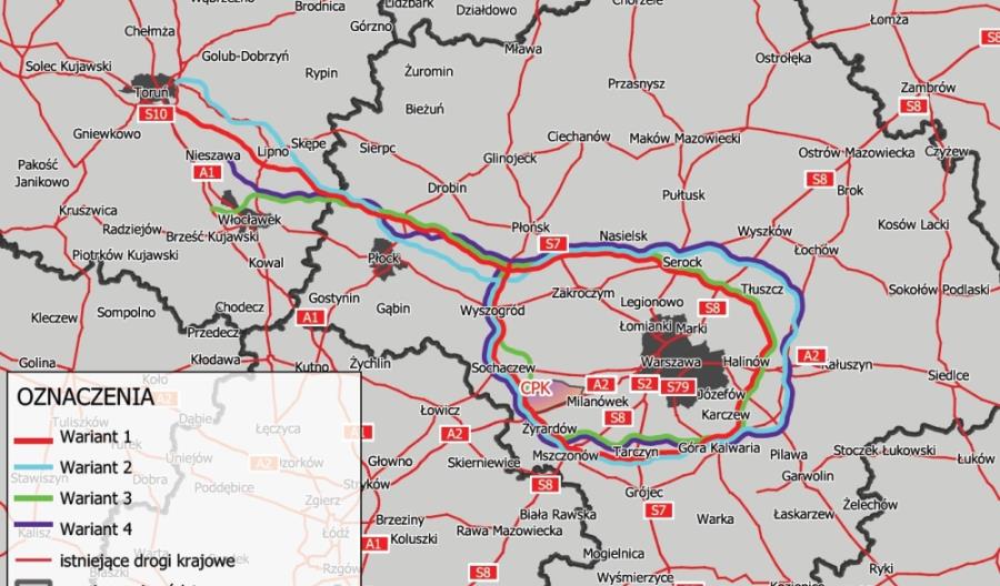 Są cztery warianty S10 i tzw. dużej obwodnicy Warszawy Są cztery warianty S10 i tzw. dużej obwodnicy Warszawy