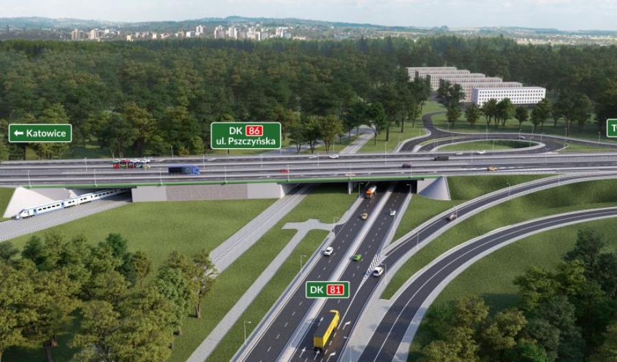 Utrudnienia na węźle Giszowiec w Katowicach. Montaż belek nośnych Utrudnienia na węźle Giszowiec w Katowicach. Montaż belek nośnych