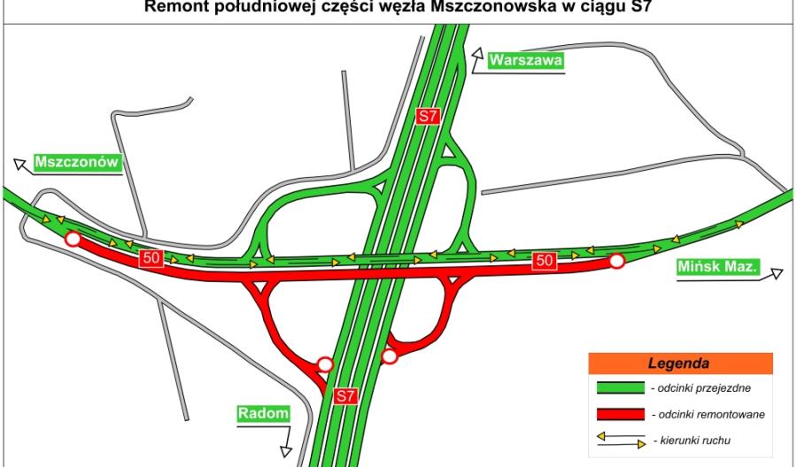 Mazowieckie. Węzeł Mszczonowska na S7 w remoncie Mazowieckie. Węzeł Mszczonowska na S7 w remoncie