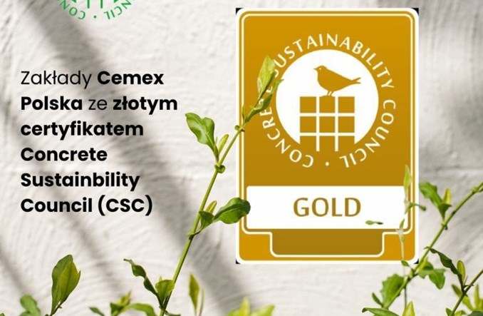 Zakłady Cemex Polska wyróżnione złotym certyfikatem Concrete Sustainbility Council (CSC)