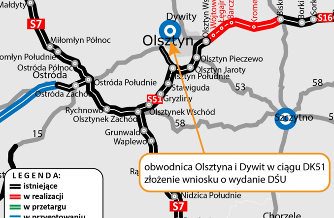 Który wariant obwodnicy Olsztyna i Dywit?