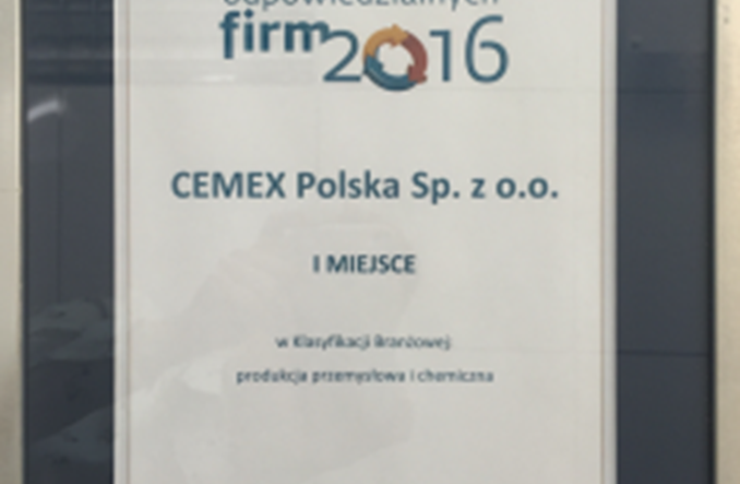 CEMEX Polska najlepszy w Rankingu Odpowiedzialnych Firm 2016