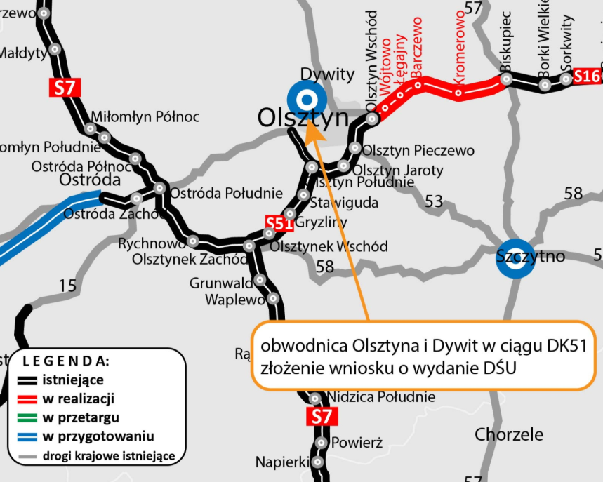 Który wariant obwodnicy Olsztyna i Dywit?